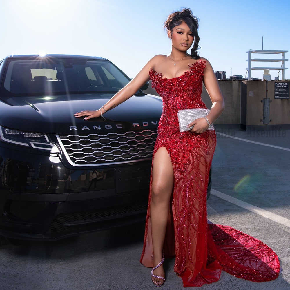 Elegant Red Prom Dresses 2026 Diamonds Luxury Mermaid Party Gowns 2026 Vestidos De Fiesta Long Birthday Dress