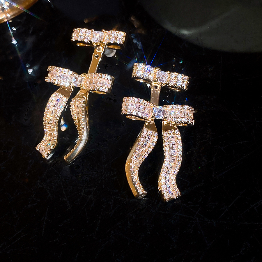 18k real gold plated silver needle zircon bow pendant simple stylish earrings, light luxury and high-end feel - view 6