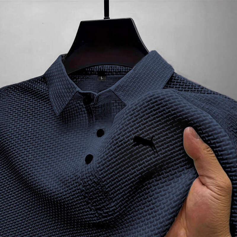 Luxury Brand Designer Clothes New With Short Sleeves, High-End Mesh Ice Silk Leopard Print Short-Sleeve T-Shirt Men, Shirt Collar, Solid Color For Sum