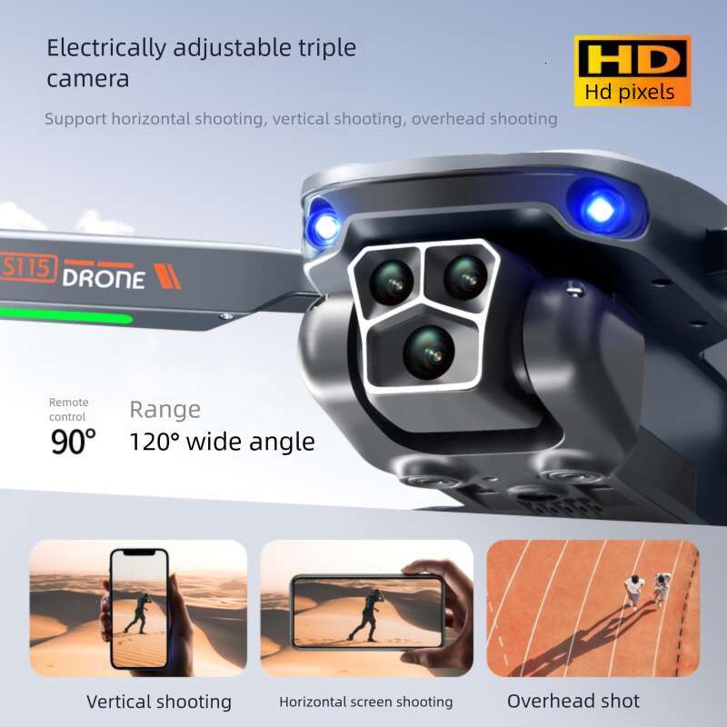 S115 Brushless Drone 3 Camera HD Aerial Photography Intelligent Obstacle Avoidance Optical Flow Positioning Foldable RC Quadcopter CKS