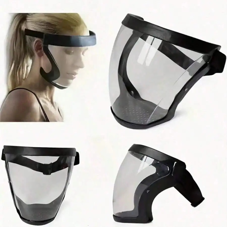 Adjustable Full Face Shield Safety Mask Durable Plastic Transparent Visor Heat Impact Resistant for Work Kitchen Outdoor Use Eas 260429