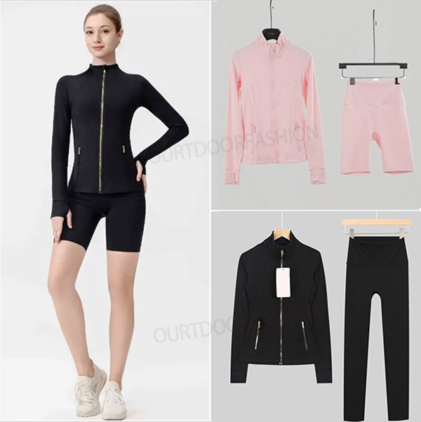 Women's Yoga Jacket Set Slim Fit Zipper Cardigan& Leggings for Running Fitness leisure