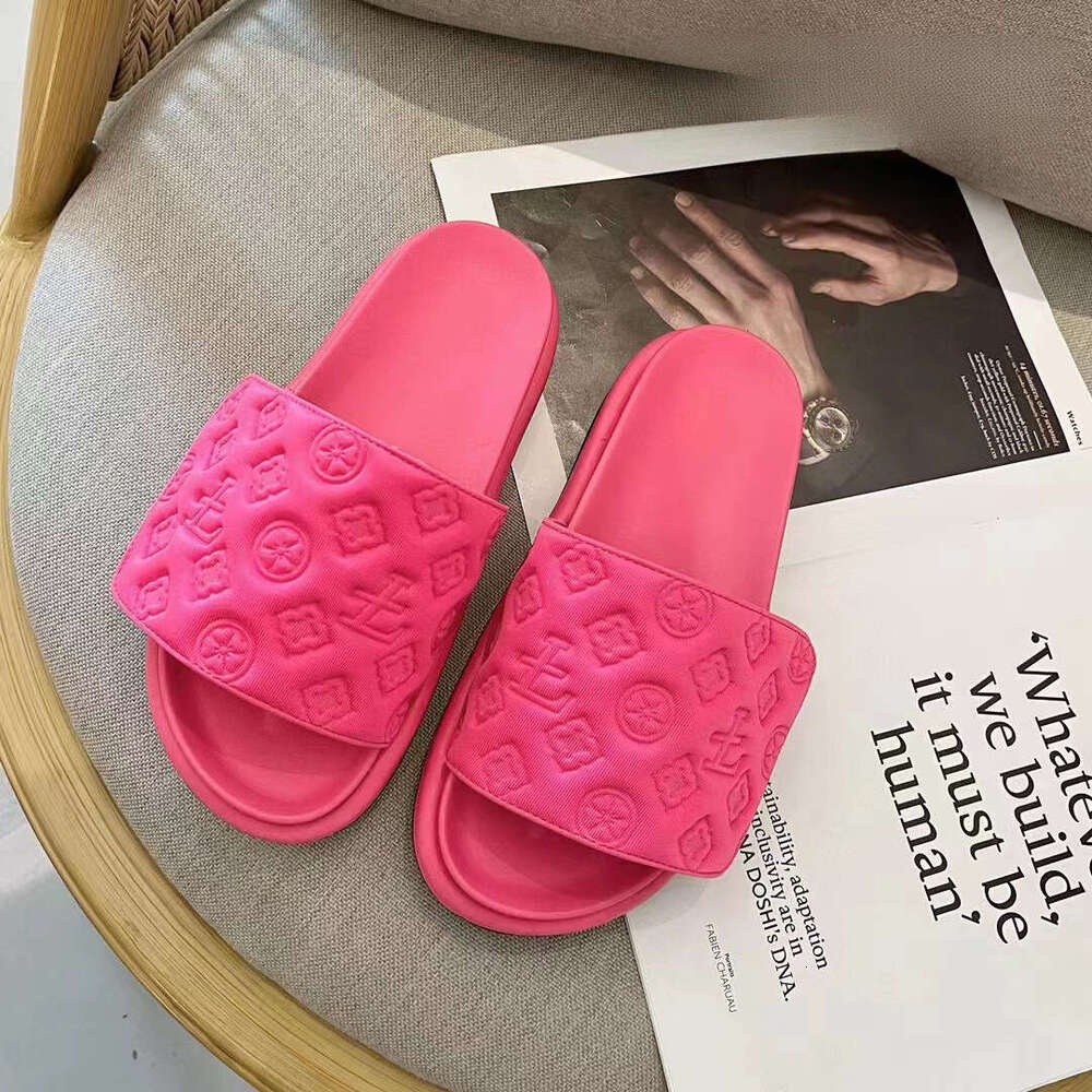 Summer New Thick-Soled Slippers For Outdoor Wear, Internet Celebrity Magic Tape Platform Embossed Versatile One-Word Sandals