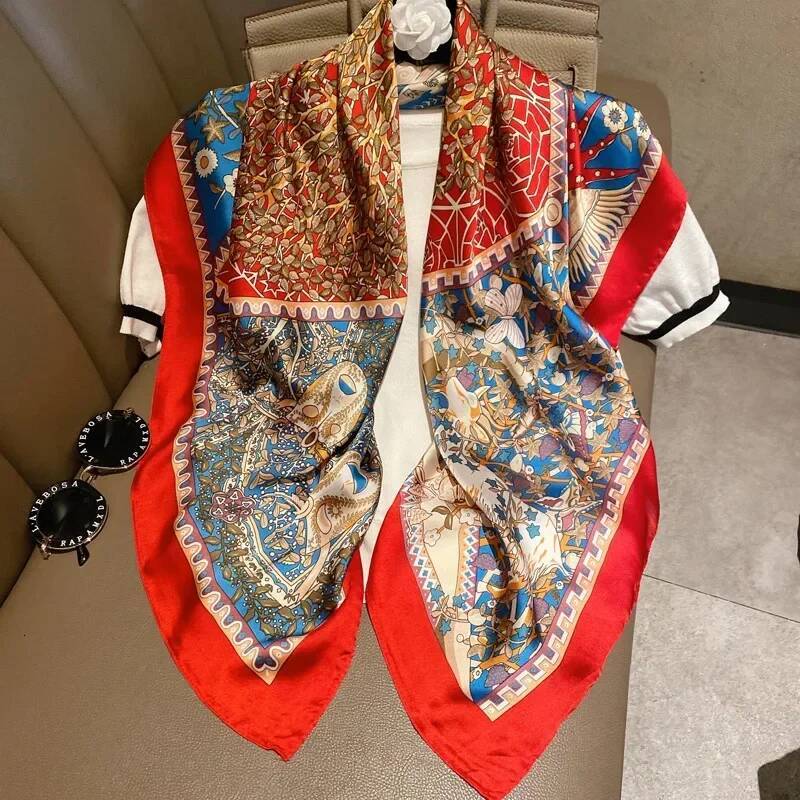 Light luxury 90 Silk scarf imitatingly printed with black and white stripes large square shawl New Year gift - view 4