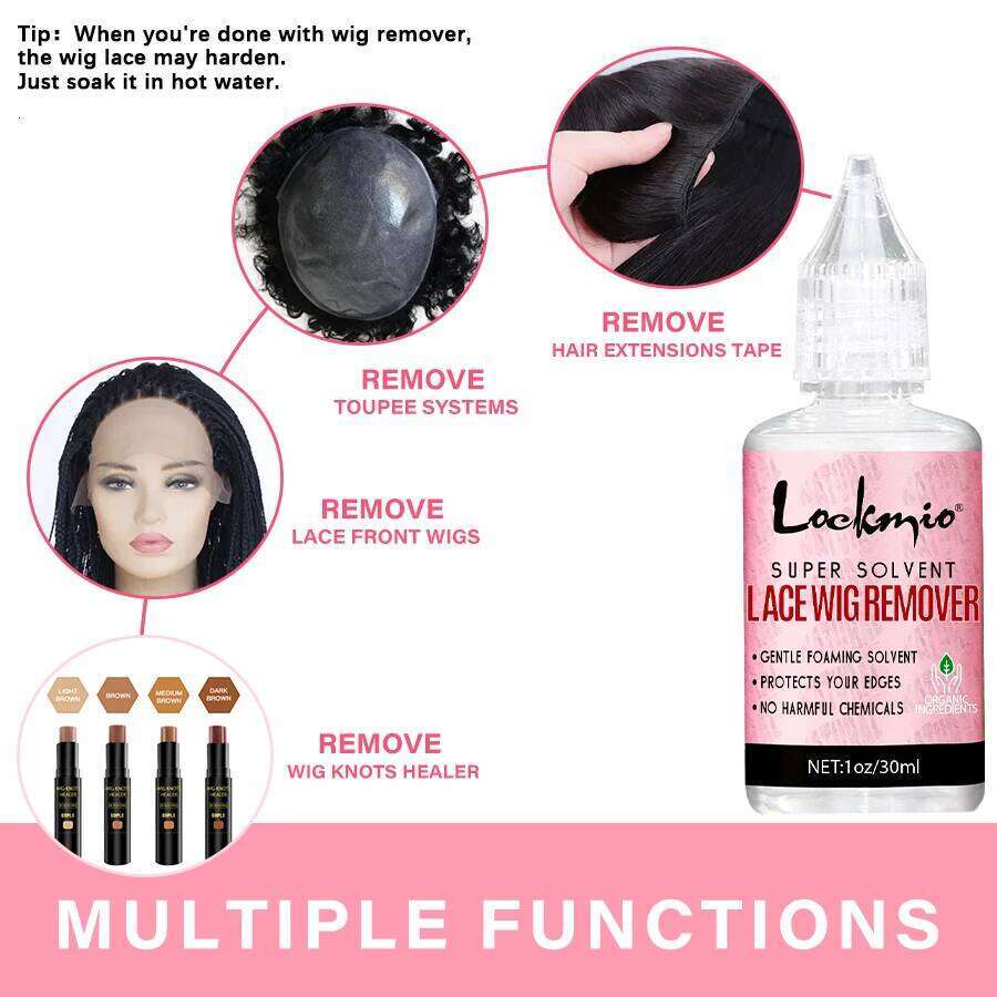 LOCKMIO Melting Spray Waterproof Adhesive Glue Remover & Brush Head Band Wig Installation Kit Lace Wigs for Women