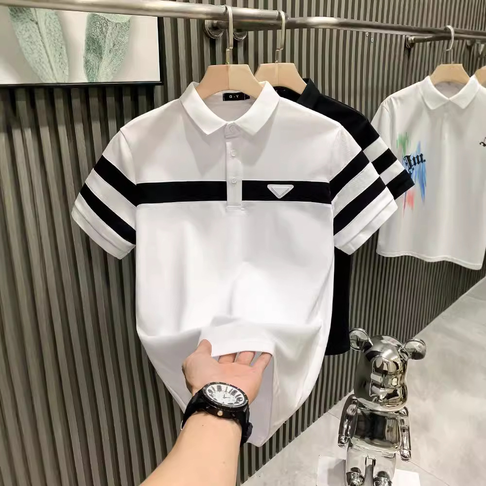 Designer Blazer Fashion Black And White Striped Lapel Luxury Men's T-shirt Short-sleeved Polo Shirt Outdoor Sports Jacket Comfortable And Loose F