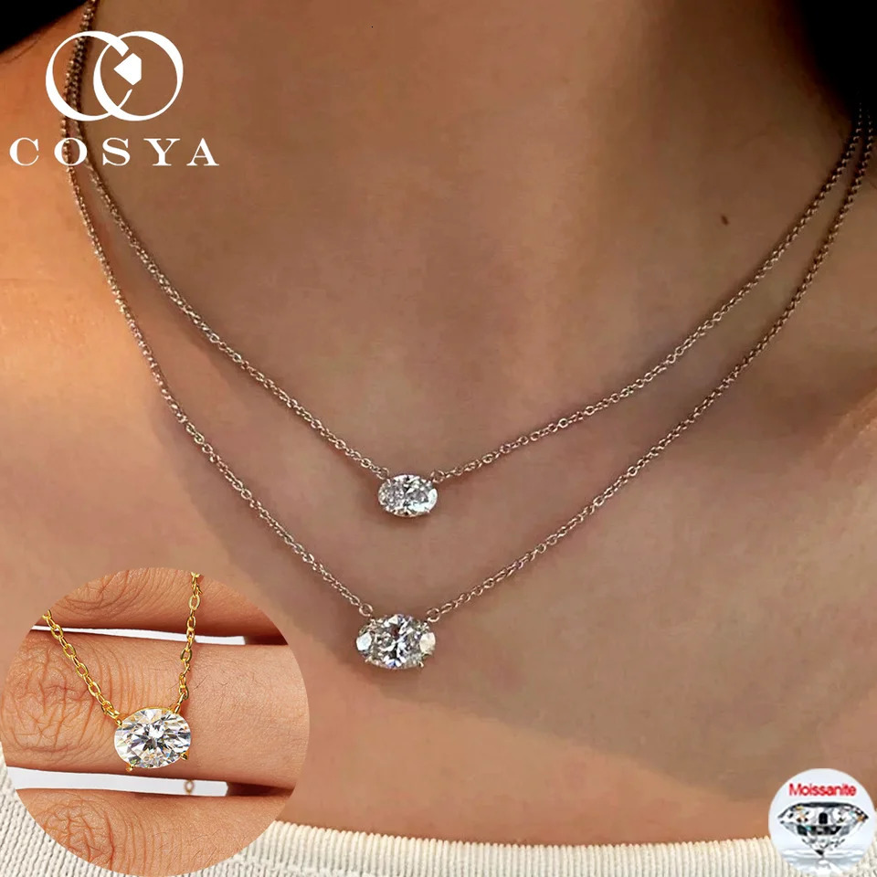 COSYA 123CT Oval Cut Pendant Necklace For Women S925 Silver East-West Solitaire Diamond Necklace Fine Jewelry Gifts 260429
