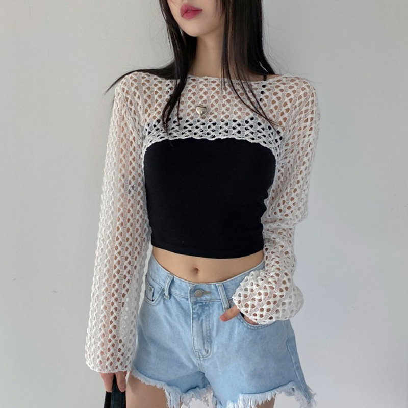 Stage Wear Women's Athletic Casual Top Mesh-Paneled, Drawstring, Hooded, Openwork Sun-Protective Tunic