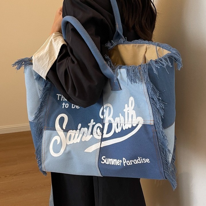 Bag Beach Large Capacity Single Shoulder Commuter Bag Handmade Tassel Cowboy Printed Tote Bag 251106