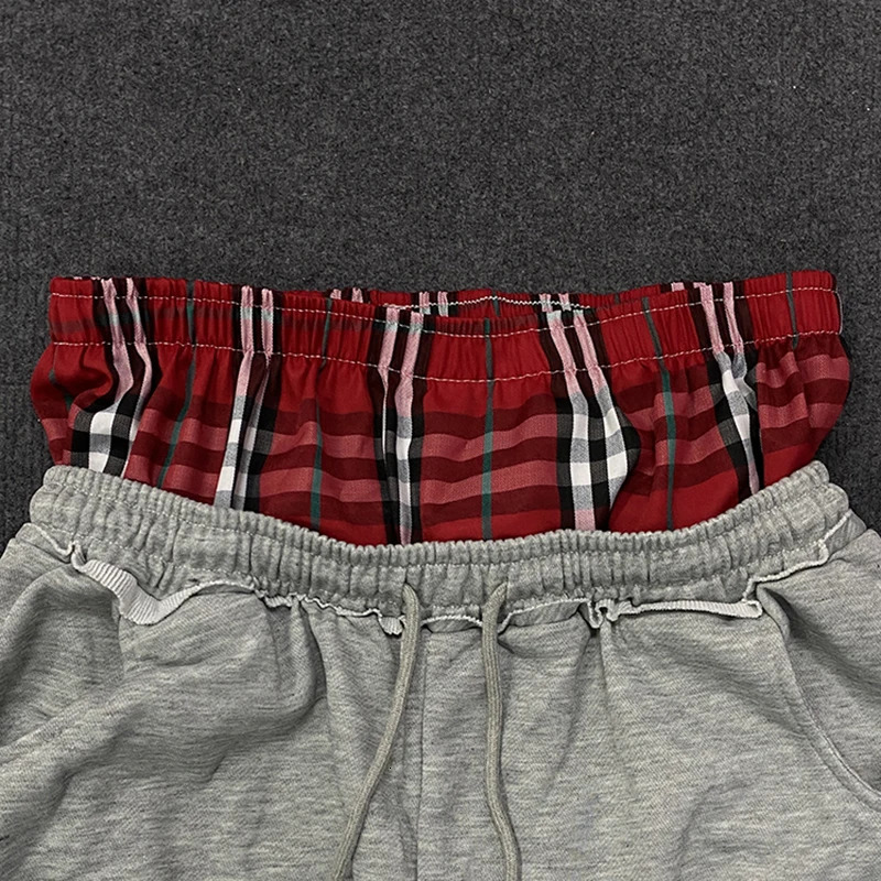 Womens Spring Checkered Double-Waisted Casual Pants Loose Street Fashion Sweatpants with Letter Embroidery 260430