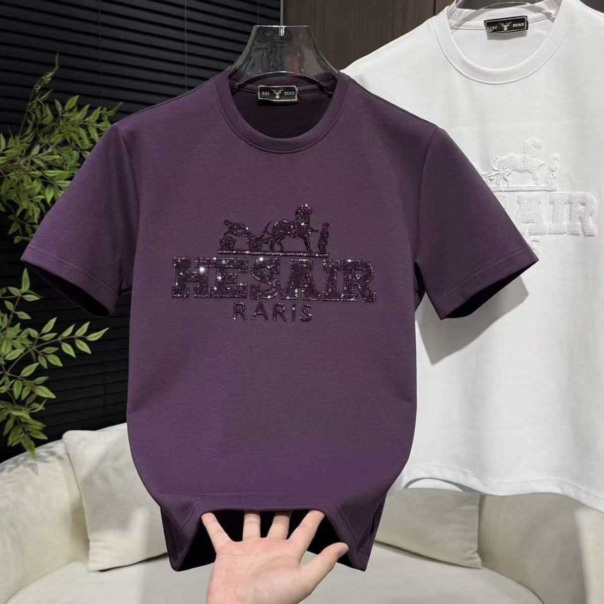Designer 2026 Light Horse Year Embroidered Thickened Mens Short Sleeve Shirt Simple and Versatile Available in Red Black White and Purple88