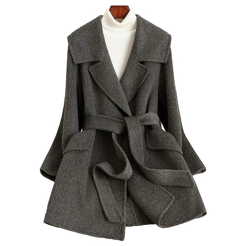 D3827 Nuovo Cappotto Sottile In Lana Con Revers Stringato Autunno E Inverno