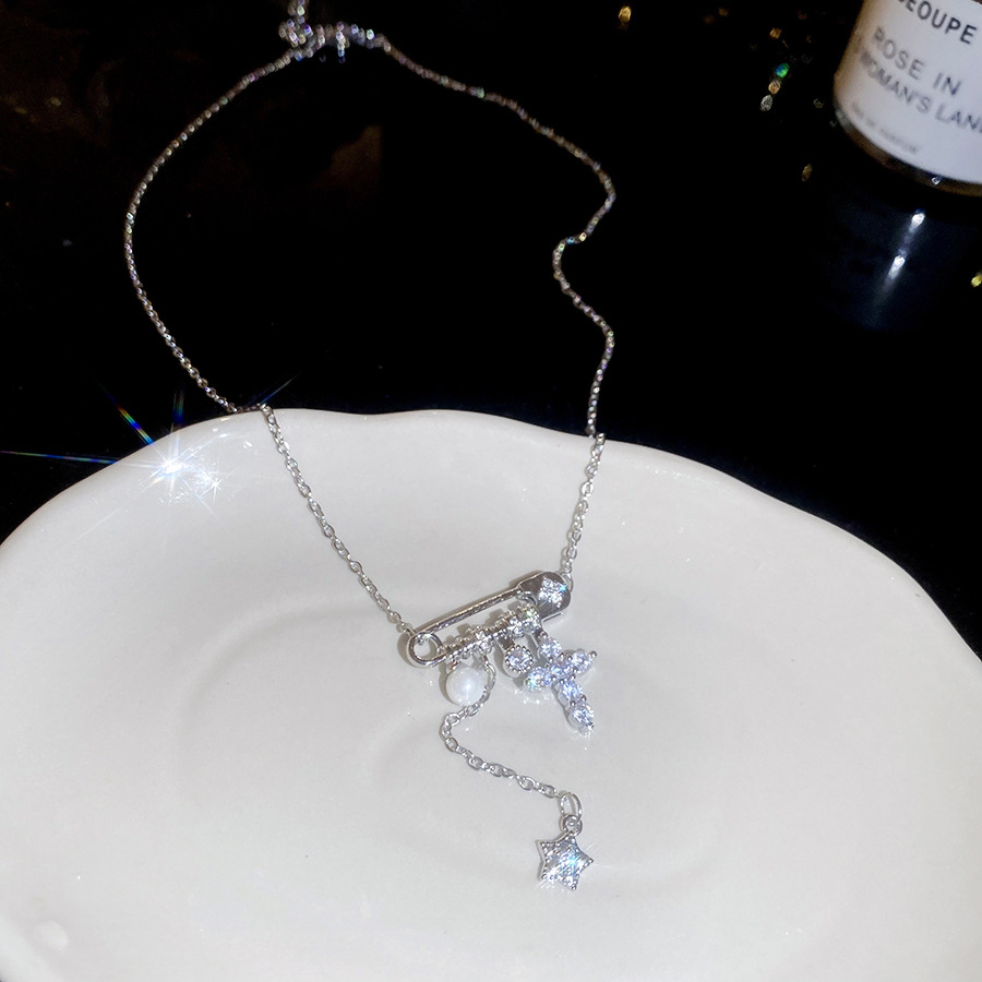 2026 New French Style Zircon Pin Star Pearl Necklace, Unique Design, Exquisite Versatile Collarbone Chain - view 7