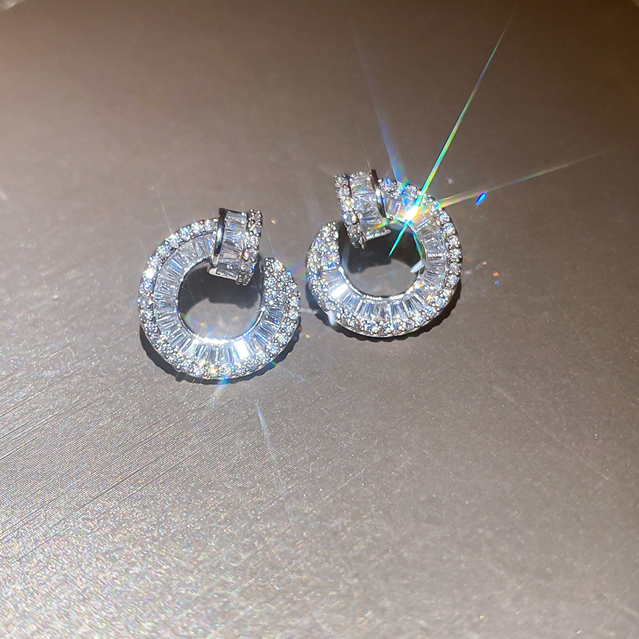 European and American light luxury zirconia studded stud for women, S925 silver needle, fashionable, simple, versatile, high-end, elegant earrings - view 7