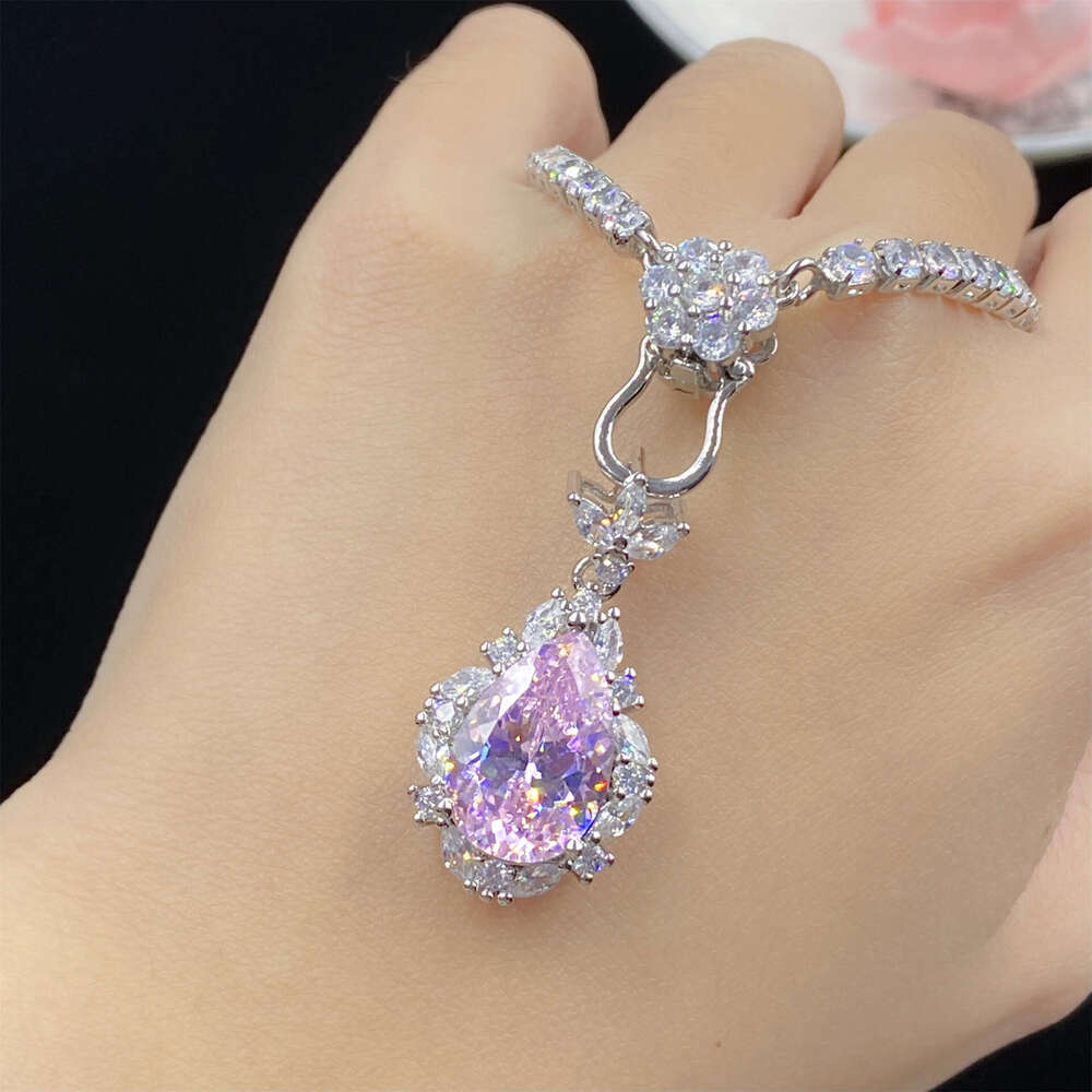 Starry Sky Cut Light Pink Zircon Comparable to Ice Flower Water Drop Shape Open Ring for Women Elegant Pendant Earring Set - view 7