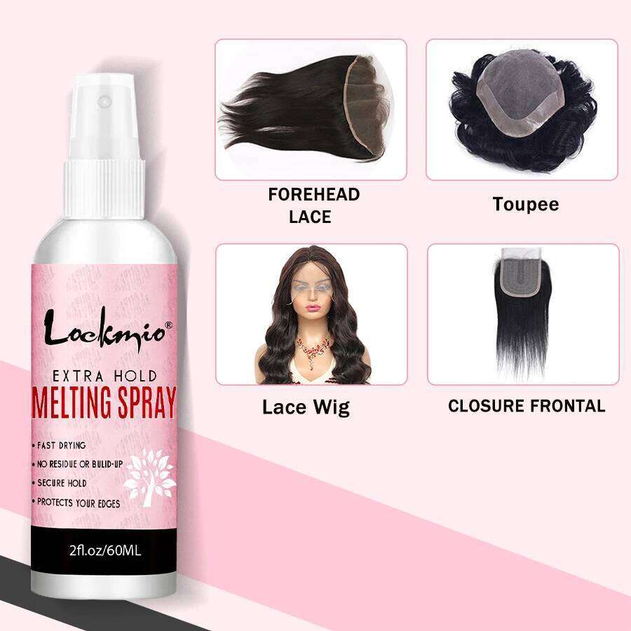 LOCKMIO Melting Spray Waterproof Adhesive Glue Remover & Brush Head Band Wig Installation Kit Lace Wigs for Women