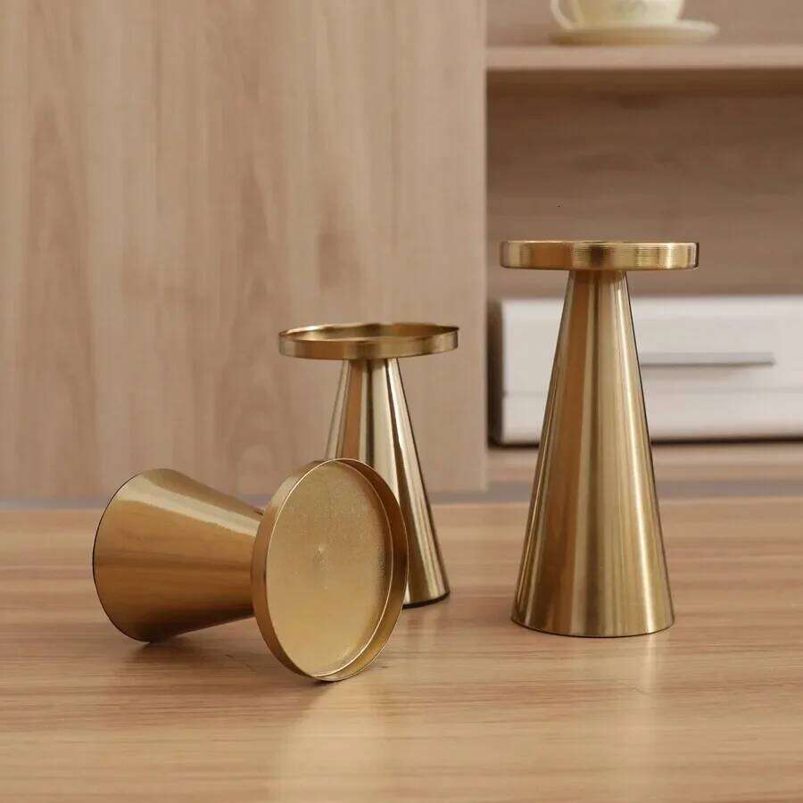 3pcs Copper-Plated Tea Light Wedding Home Candlestick Set Table Decoration Candle Holder Y260131