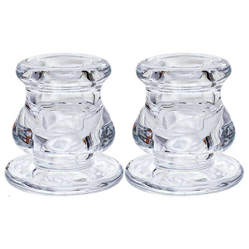Modern Glass Taper Holder 2Pack, Clear Table Candlesticks for Intimate Weddings & Living Room Decoration Y260131