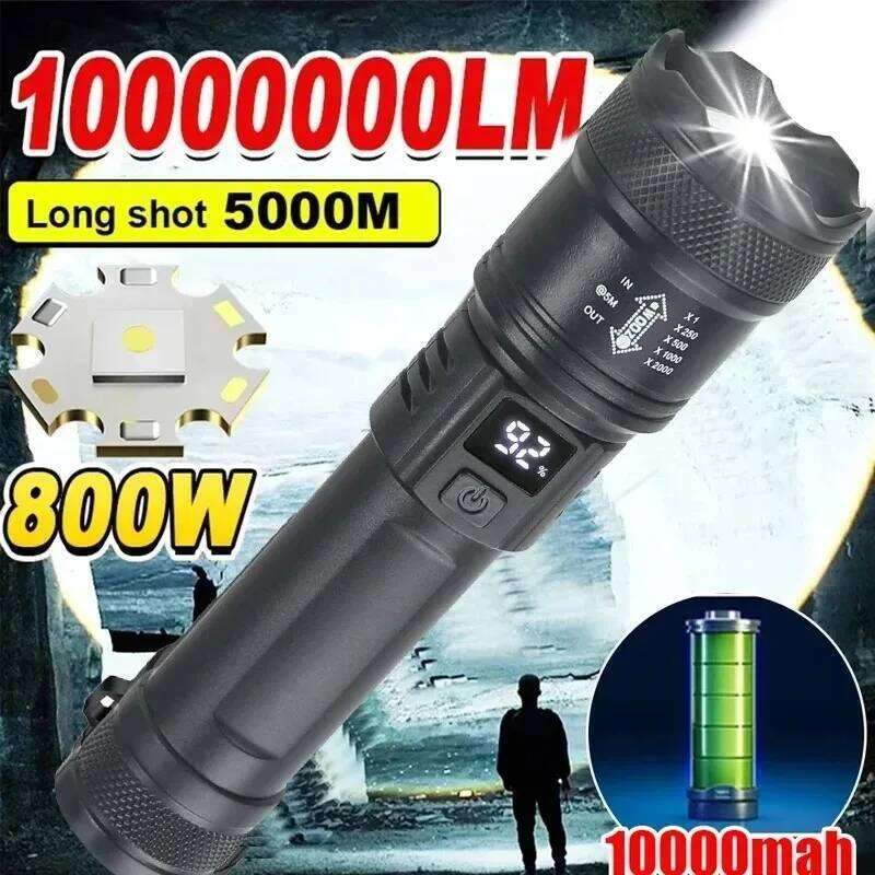 Tactical LED Flashlight 2000LM-USB-C Rechargeable ZoomableTorch with IPX7 Waterproof Rating,Portable Emergency Light for Camping H260131