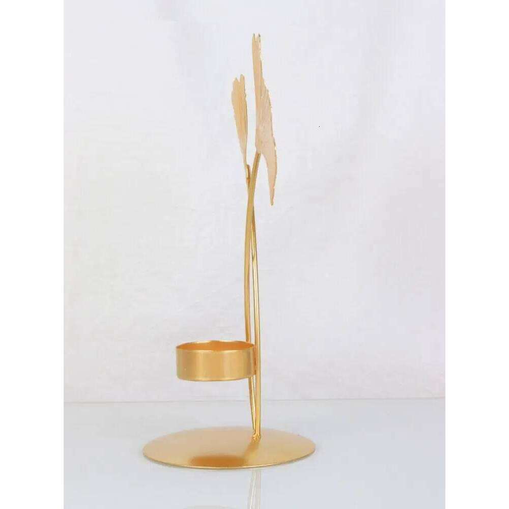 1P CNordic Golden Ginkgo Leaf Luxury Living Room Wedding Party Home Decoration Candlestick Y260131