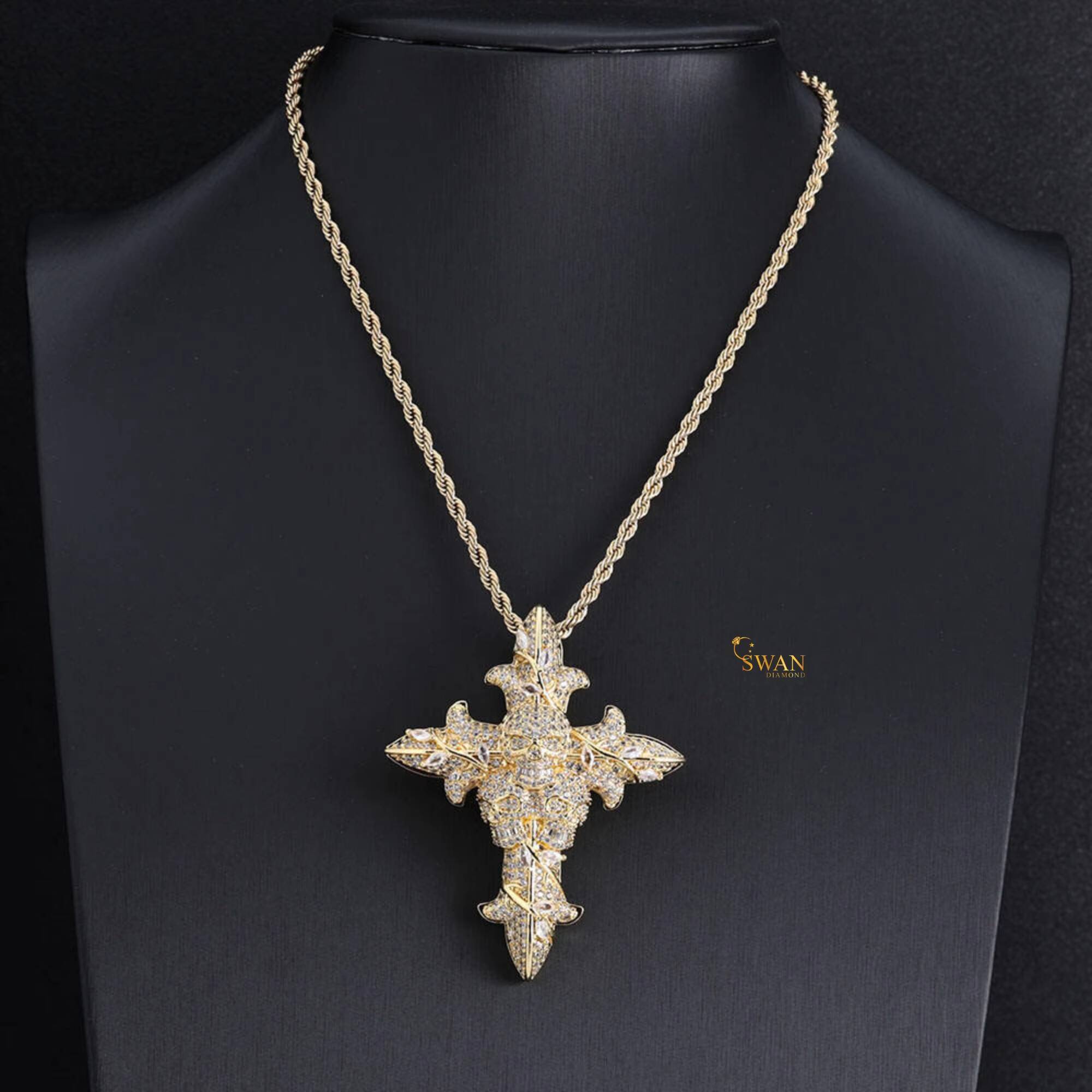 925 Sterling Silver Iced Out Moissanite Diamond Skull Cross Pendant Necklace Hip Hop Religious Jewelry Luxury Gothic Bling Gift