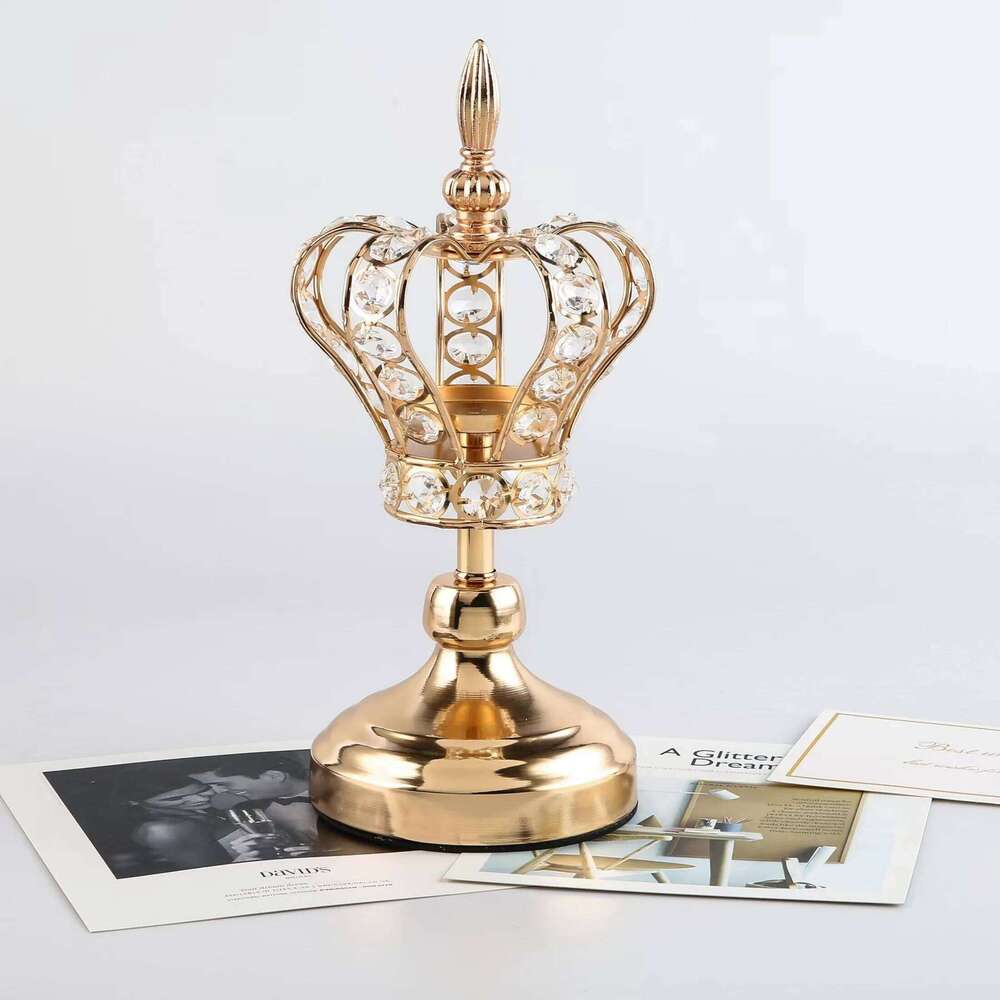 Golden Crystal Votive Holder Crown Shape Tealight Candle Holders, Vintage Candlestick for able Centerpiece Wedding Gift Y260131