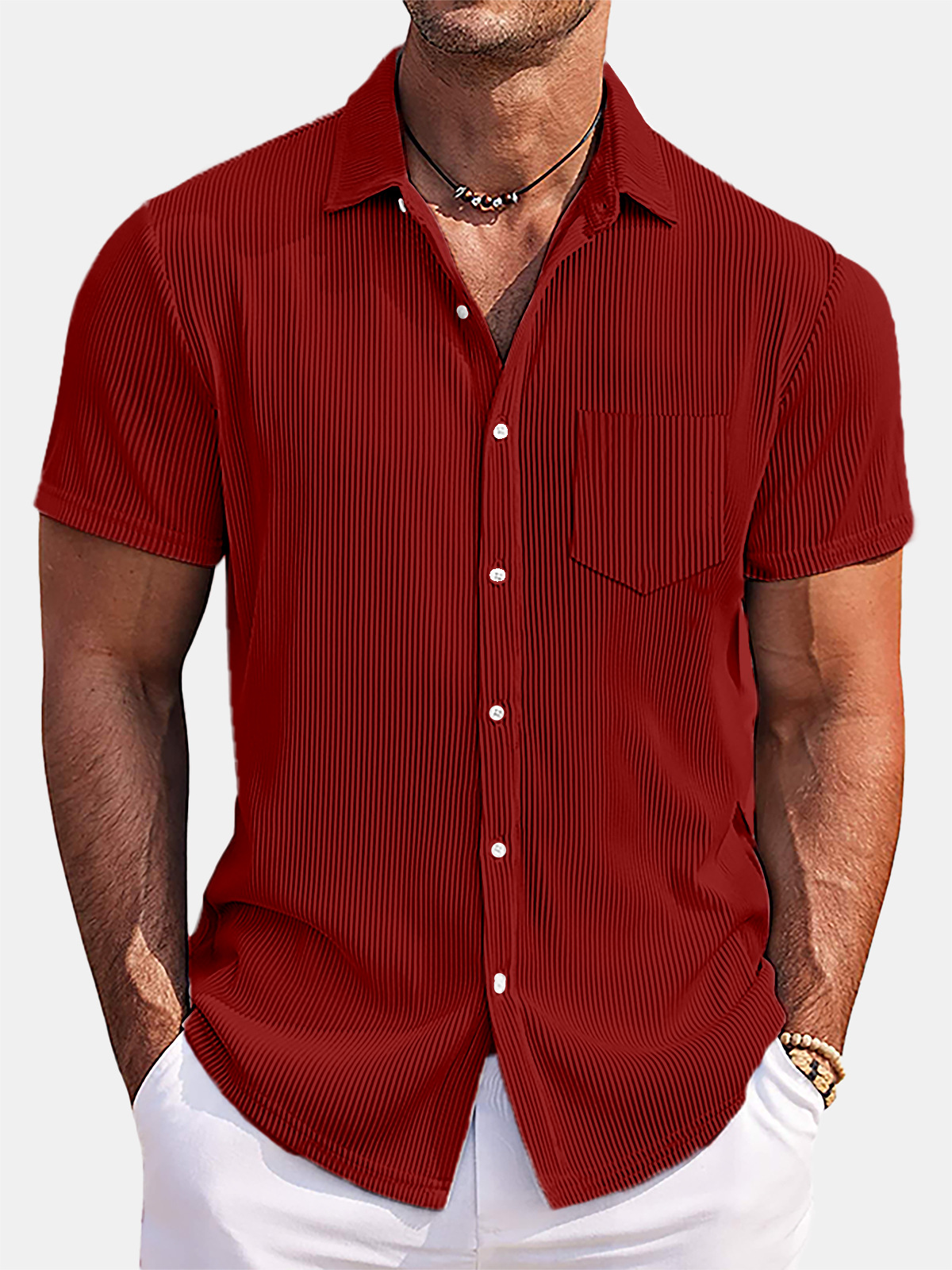2026 New Men's comfortable and versatile vertical striped cotton and linen shirt short sleeve high-end loose cardigan men's clothing