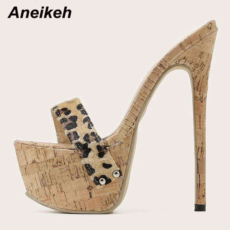 Aneikeh Sexy Leopard Platform Sandals High Heels 2025 Summer Slippers Mules Ladies Fashion Peep Toe Slip On Club Shoes Sliders