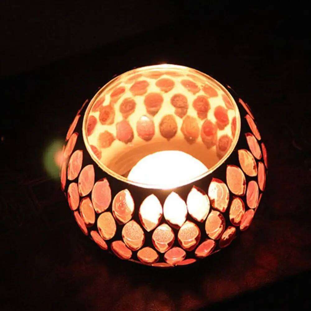 Moroccan Mosaic Glass Votive Candle Holder Tea Light Candelabra Candlestick Home Decor Tabletop Centerpiece Y260131
