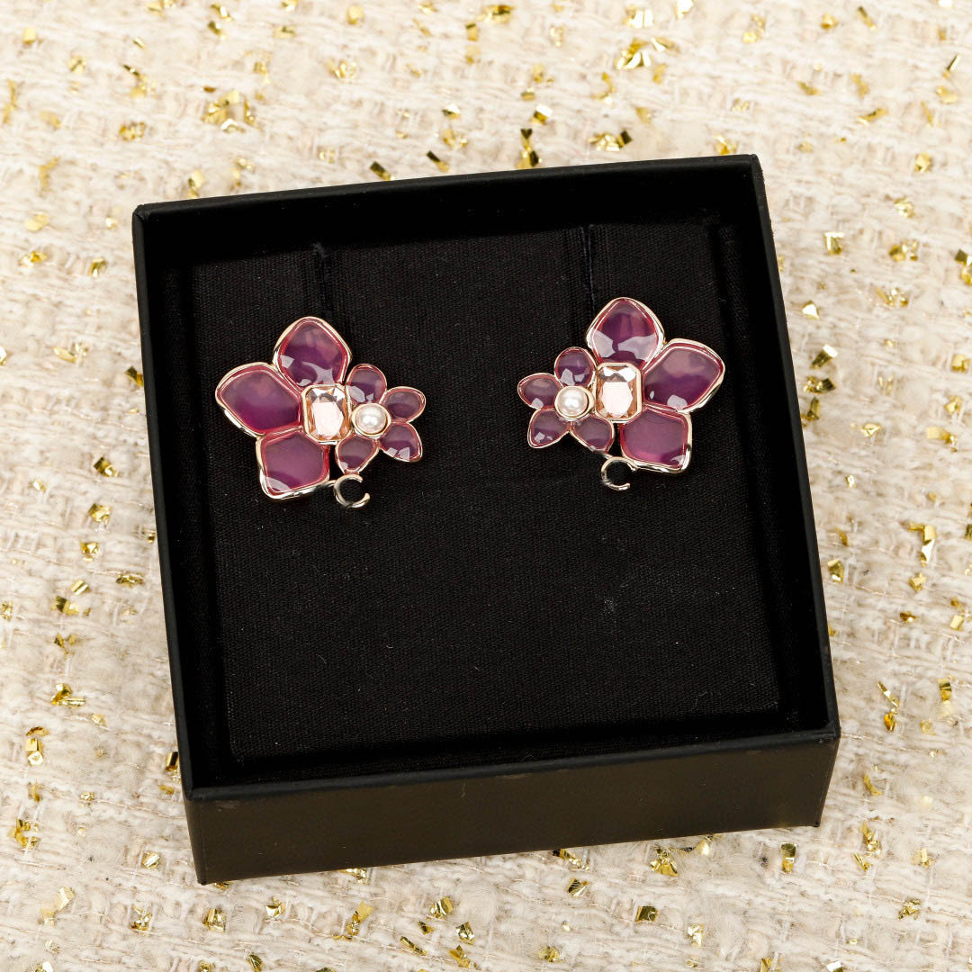 2026 Luxury quality char flower shape stud earring with pink crystal beads design in 18k gold plated have stamp PS6391B