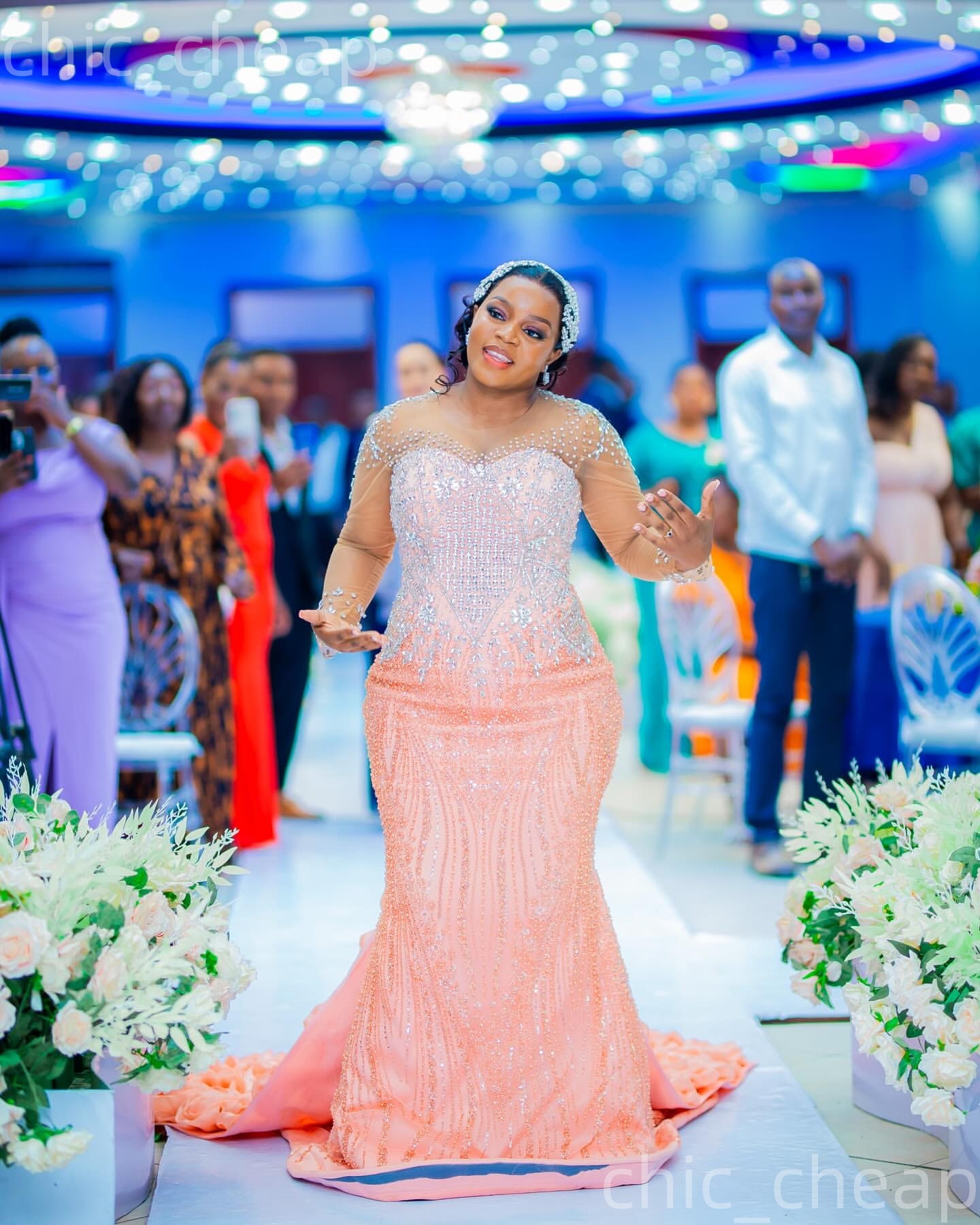 Aso Ebi Pink Mermaid Prom Dresses 2026 Beaded Crystals Full Sleeves Sequined Evening Formal Party Second Birthday Engagement Gowns Dress For Special O