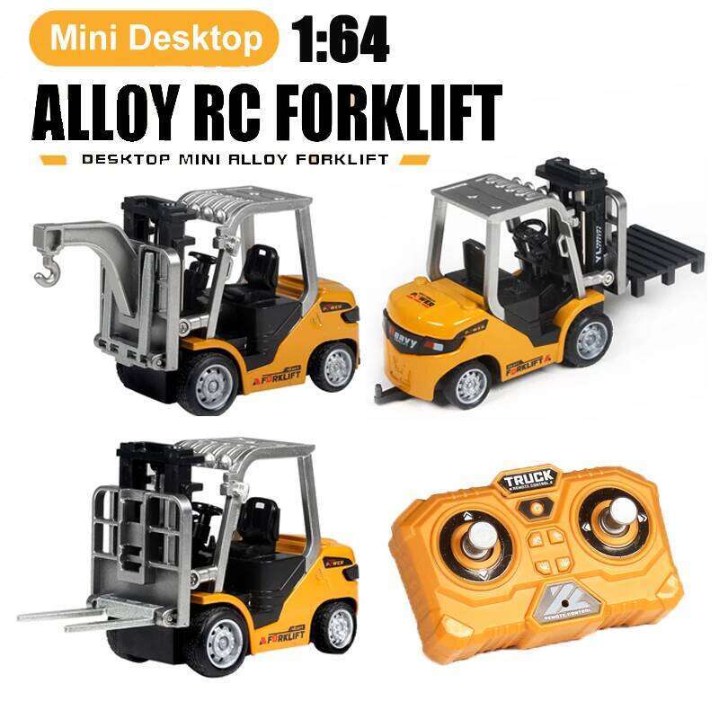 In Stock 1/64 Remote-controlled Alloy Engineering vehicle Tabletop Toys RC Forklift Model Collection Gift For Boys Y260131
