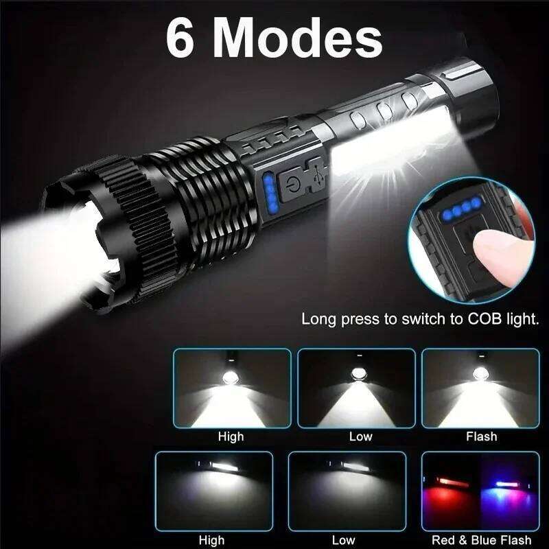 Ultra-bright LED Flashlight Rechargeable Telescopic Tactical Torch Red Blue Double Flash Lamp for Outdoor Camping Emergency H260131