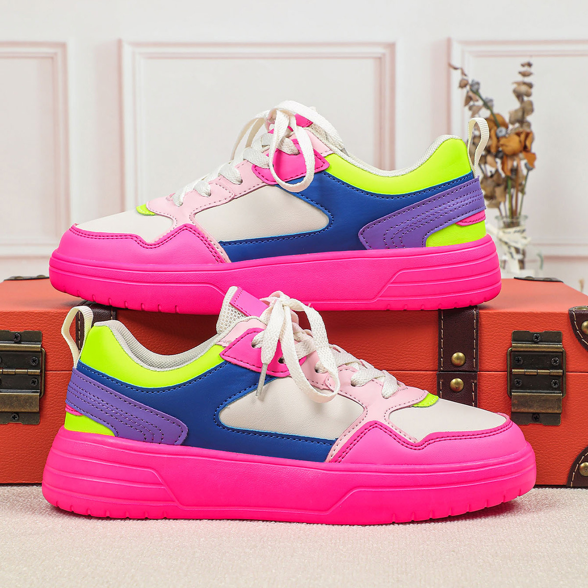 2026 European Platform Sneakers, Men/Women Color Block Retro Shoes, Fashion Chunky Sole Outdoor Lifestyle Footwear