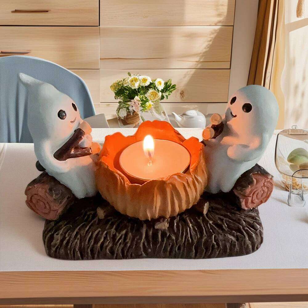 Ghost Flickering Night Without Candles Campfire Flicker Flame Halloween Holder Figurine Candle Decor Y260131