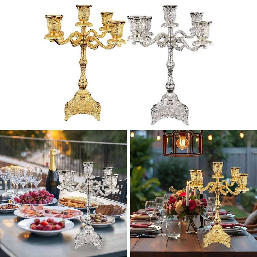 Luxury Decorative Candle Holder Five Arm Alloy Candlesticks Candelabrum Centerpiece for Home Decoration and Wedding Table Y260131