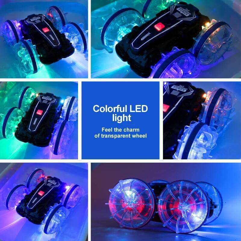 New LED Amphibious RC Dual remote control waterproof stunt car double side flip drift drive 360 rotation rc cars Kids toy Y260131