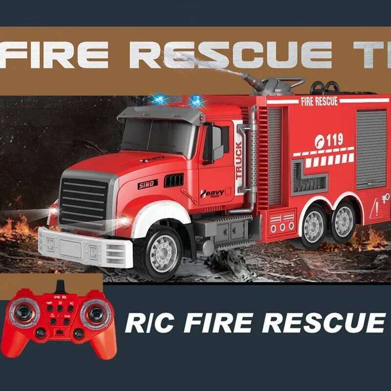 Rc Fire Engine Car 2.4G Remote Control Truck with Sound Lights Ladder Sprinkler Rescue Vehicle Kids Xmas Newyear Gift Y260131