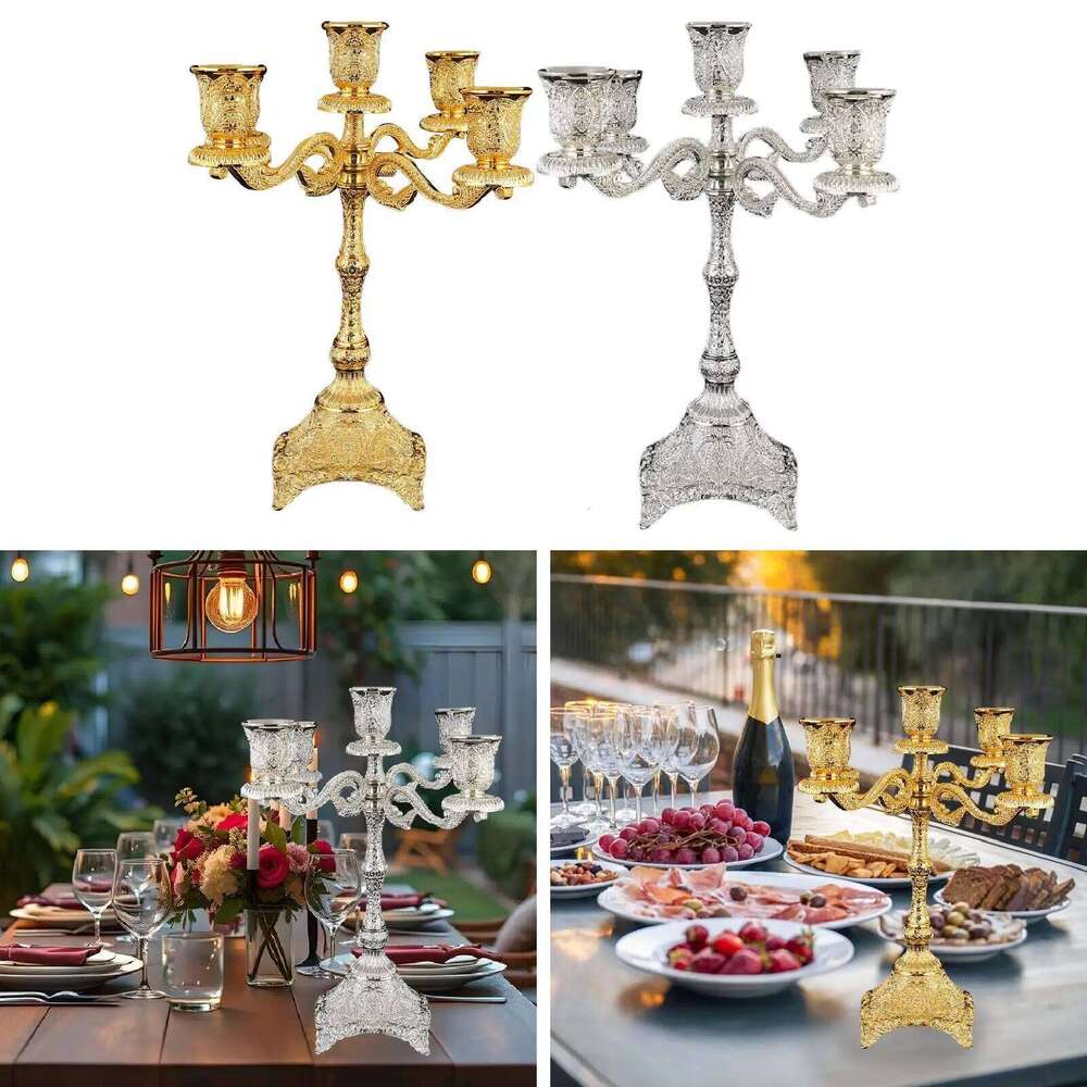 Luxury Decorative Candle Holder Five Arm Alloy Candlesticks Candelabrum Centerpiece for Home Decoration and Wedding Table Y260131