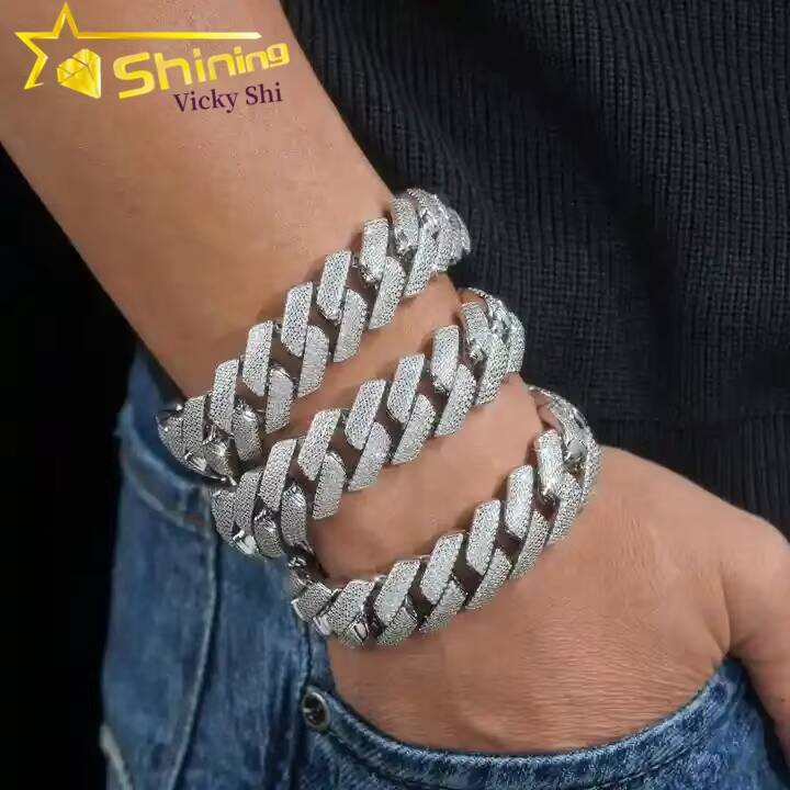 Top Quality Iced Out Hip Hop Cuban Chain 925 Sterling Silver 20mm Big Size Miami Mossanite Cuban Link Chain Bracelet