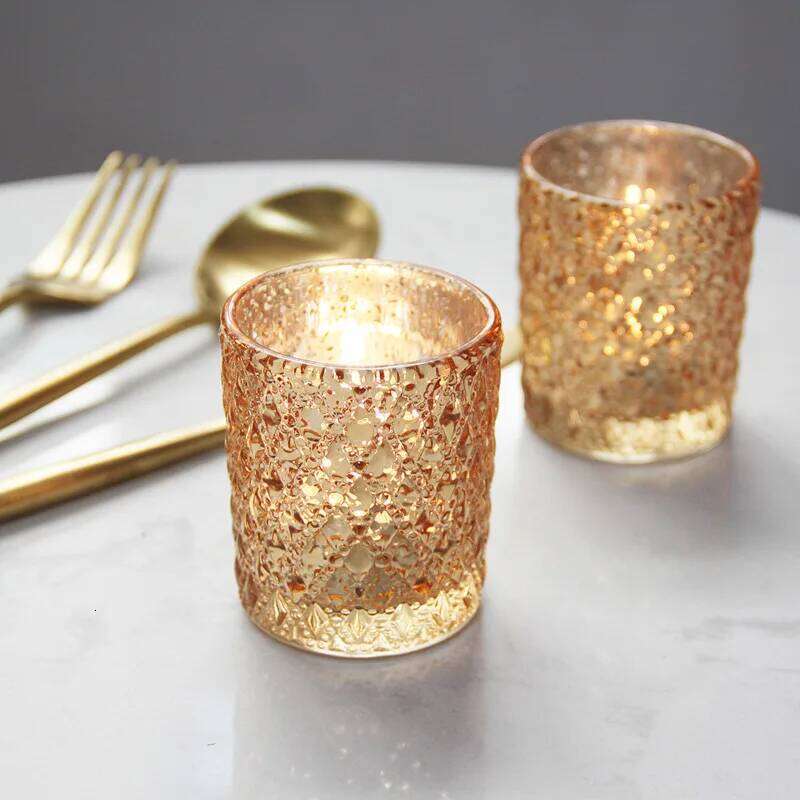 Holder Glass Golden Cup Candlestick Led Tealight Candles For Wedding Table Home Decoration Candle Gift Box Candlesticks Y260131