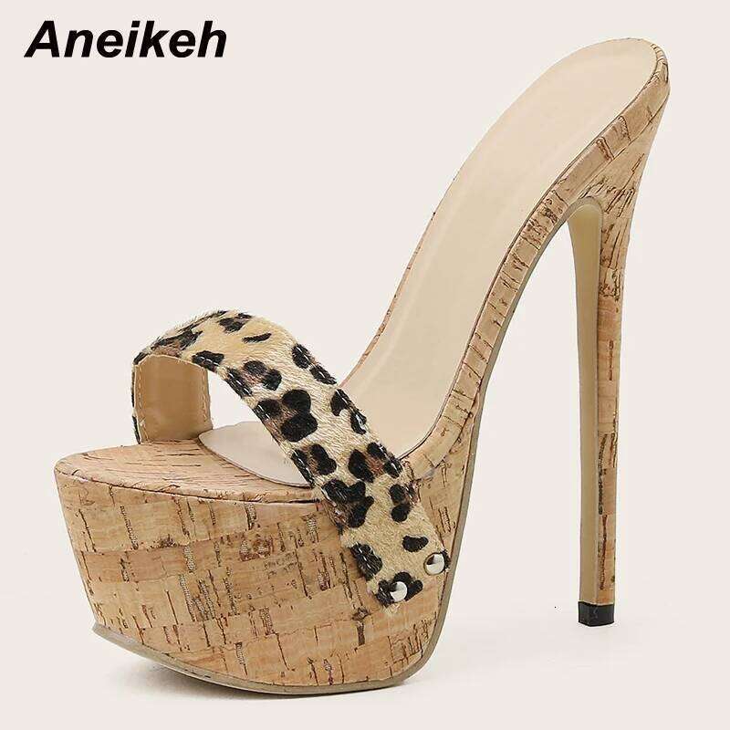 Aneikeh Sexy Leopard Platform Sandals High Heels 2025 Summer Slippers Mules Ladies Fashion Peep Toe Slip On Club Shoes Sliders