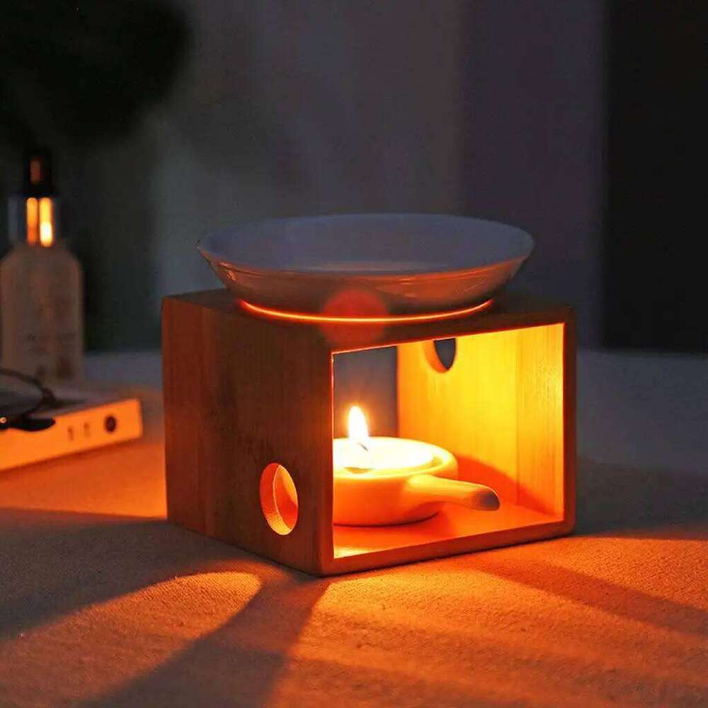 Ceramic Candle Holder Essential Oil Burner Diffuser Wood Base Aromatherapy Incense Lamps Porcelain Home Living Room Decors Y260131
