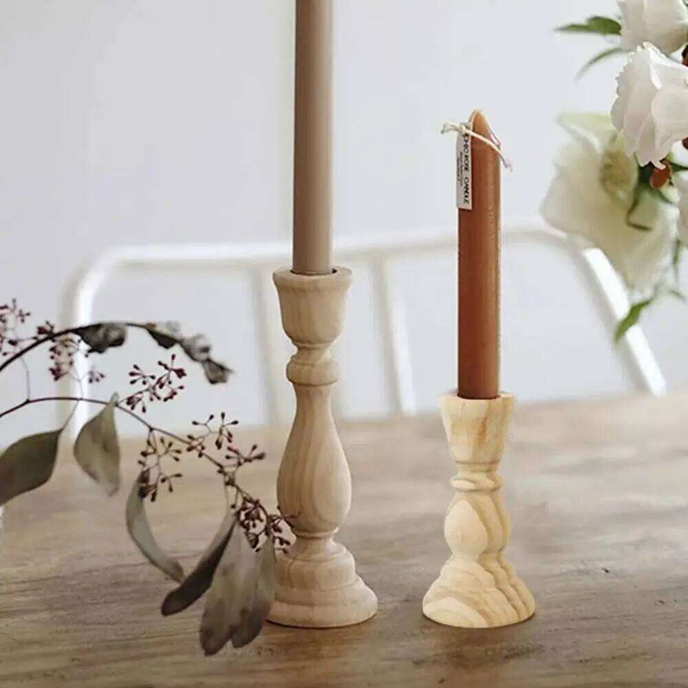 Wooden Candlesticks Unfinished Wood Holder Pillar Taper Candle Stands for Wedding Party Birthday Home Table Decoration Y260131