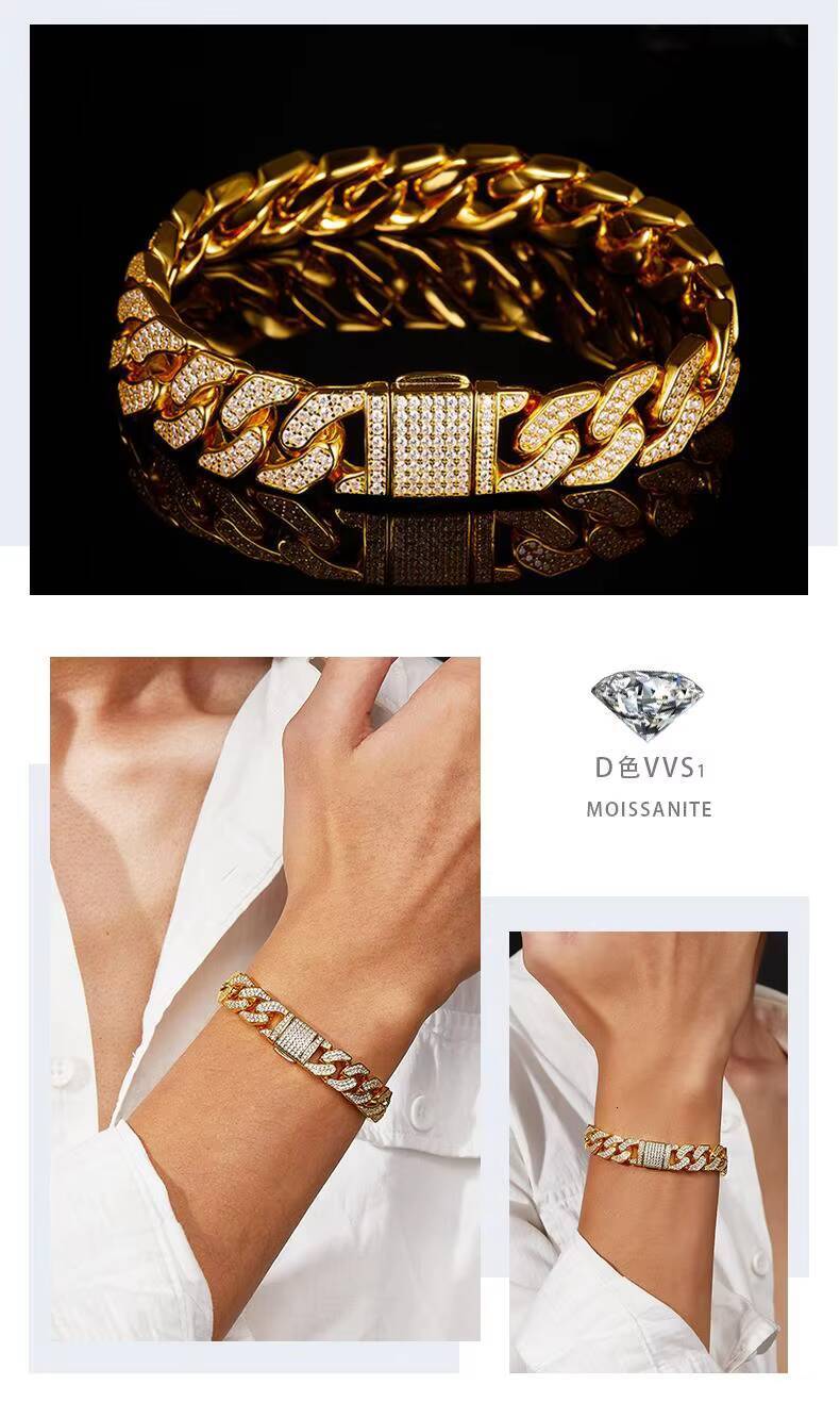 Fully Encrusted Brilliant Stone Jewelry GRA Certified 925 Sterling Silver Moissanite studded Cuban Chain Bracelets for Women Men