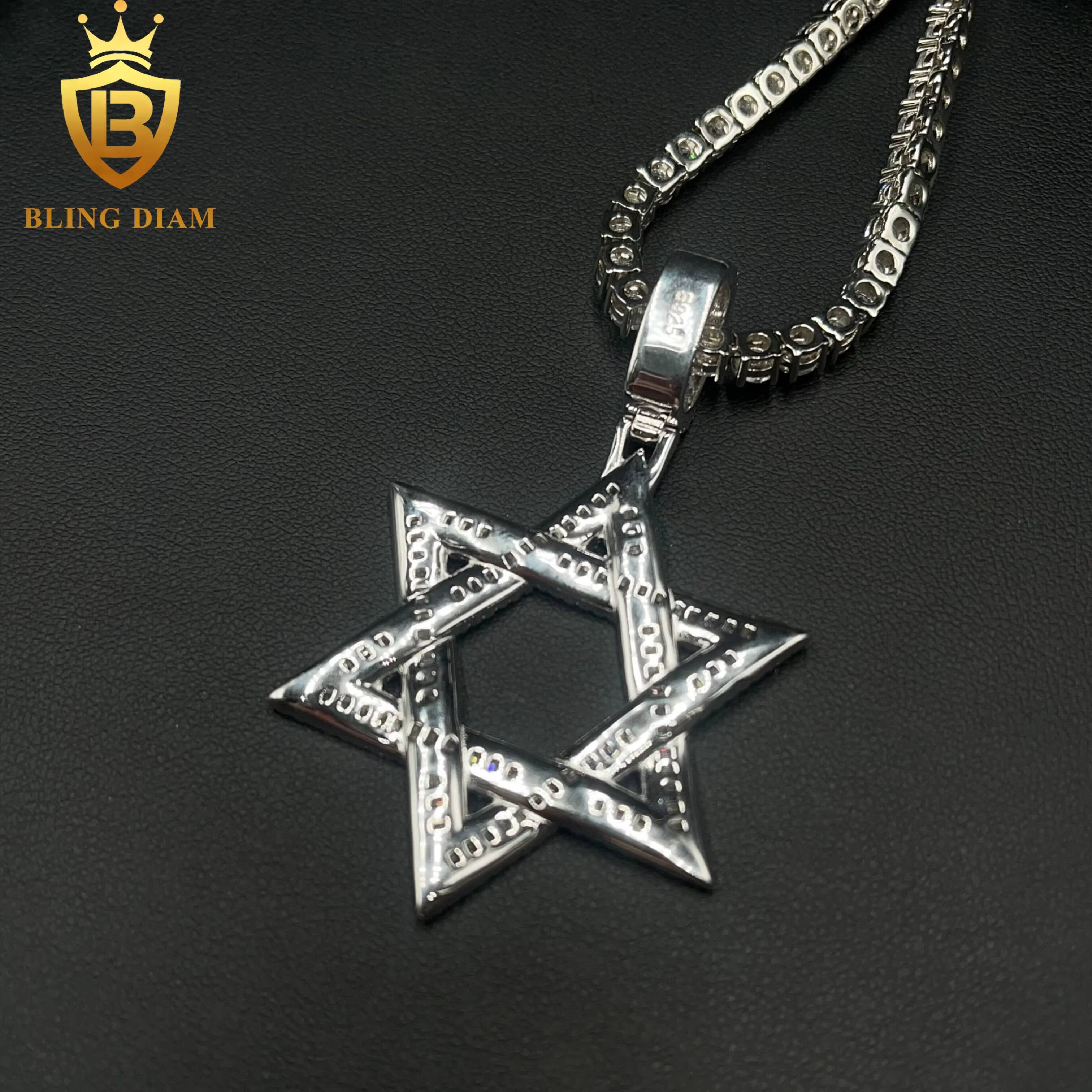 Iced Out Jewelry Passes Diamond Tester 925 Sterling Silver VVS Moissanite Baguette Star Charm Pendant