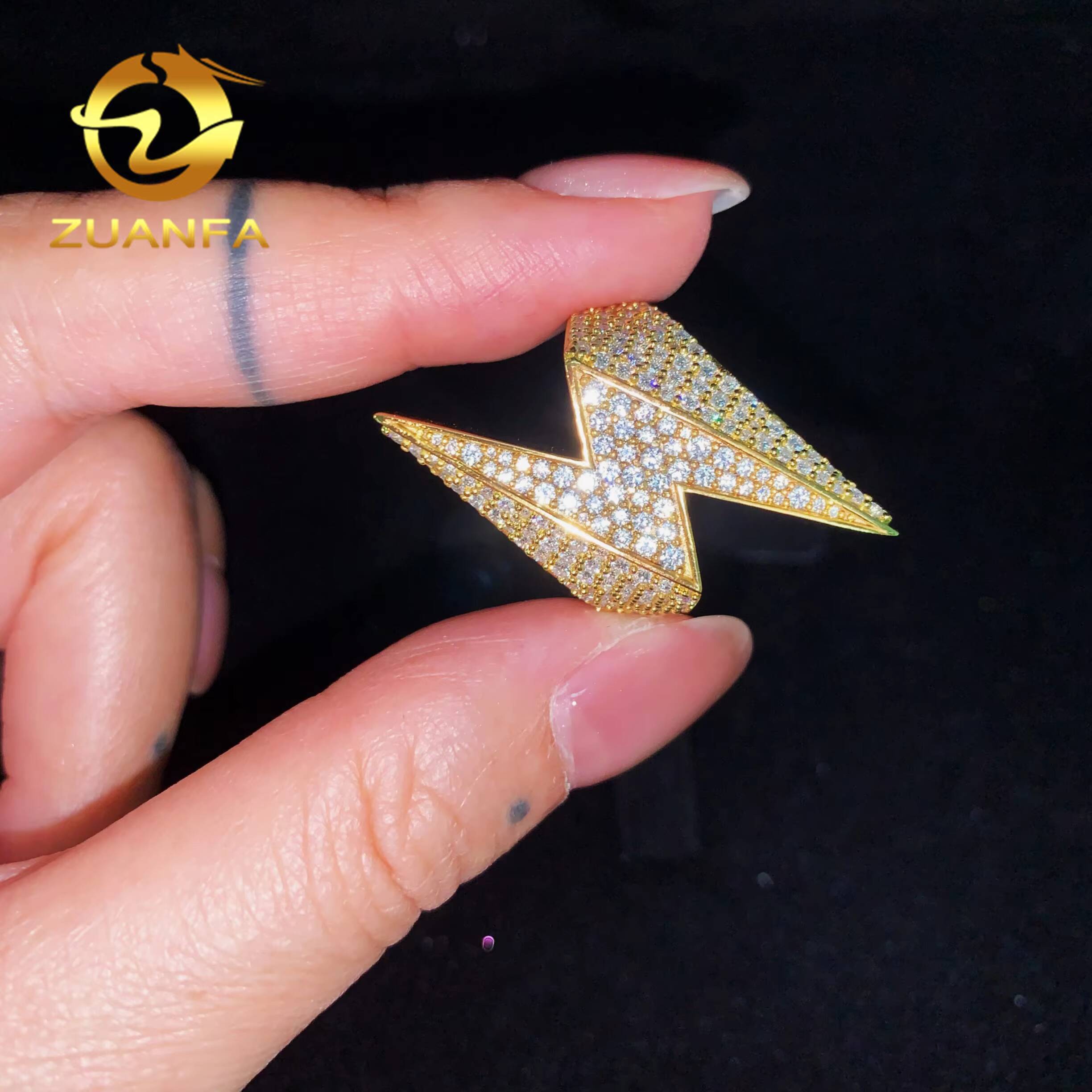 Real Gold Plated Lightening Bolt Design GRA 925 Sterling Silver Moissanite Ring Iced Out Ring Men Diamond Ring Championship Ring