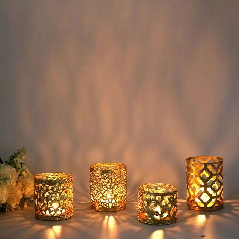 New Scandinavian Gold Geometric Hollow Iron Candle Holders Creative Aromatherapy Cups Home Ornaments Desktop Decorative Lamp Y260131