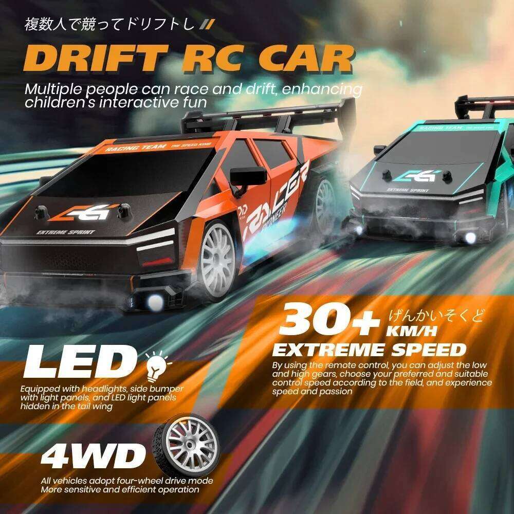 RC Drifting Car 1:24 4WD 30km/H High Speed LED Lights Gyro 2.4Ghz Remote Control with PVC Shell Electric Toys for Boys Kids Gift Y260131