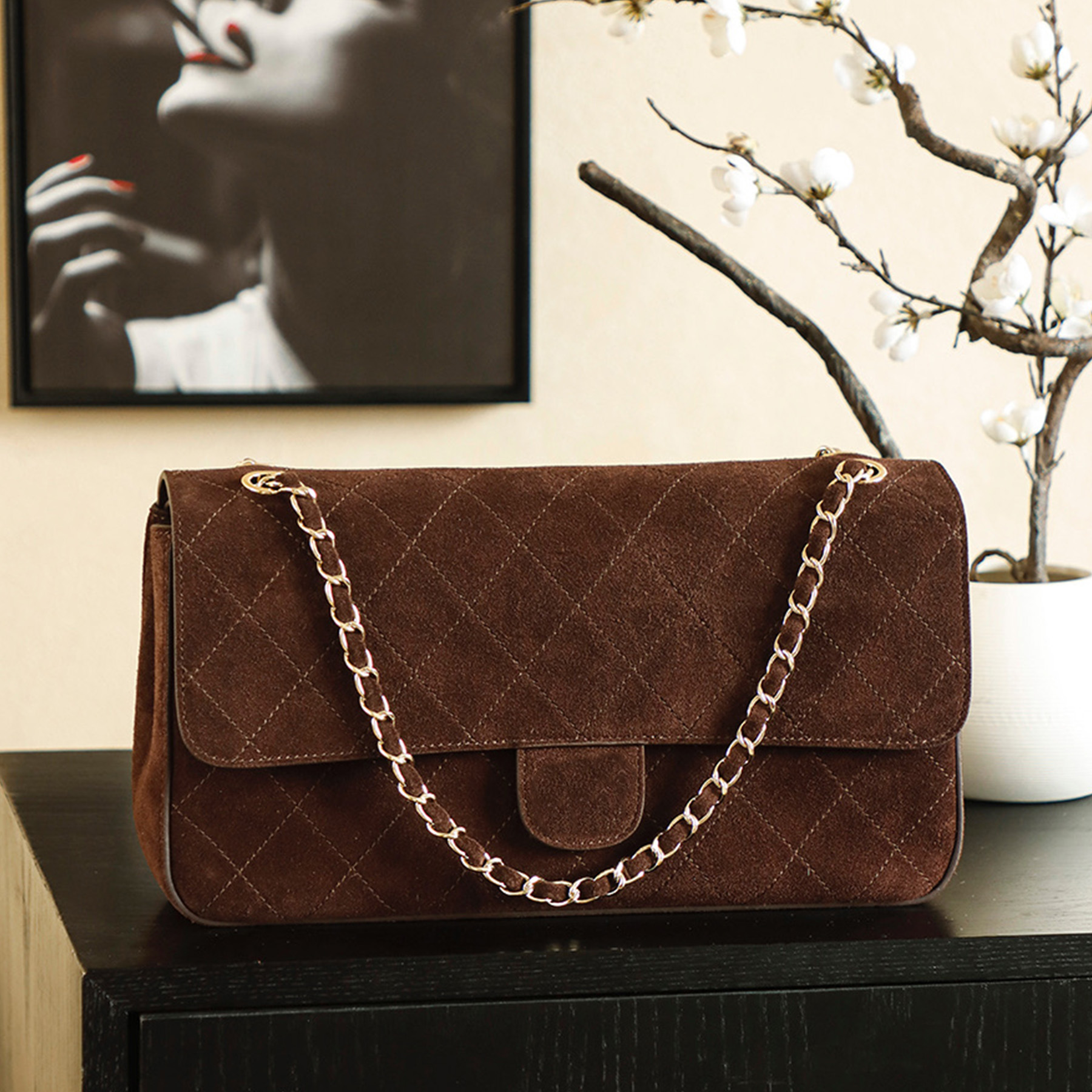 New 10A Suede Shoulder Bag Luxury Designer Soft Genuine Leather Crossbody Bag Golden Hardware Clutch Bag Zipper Pocket Handbag Women Casual Shopping Purse